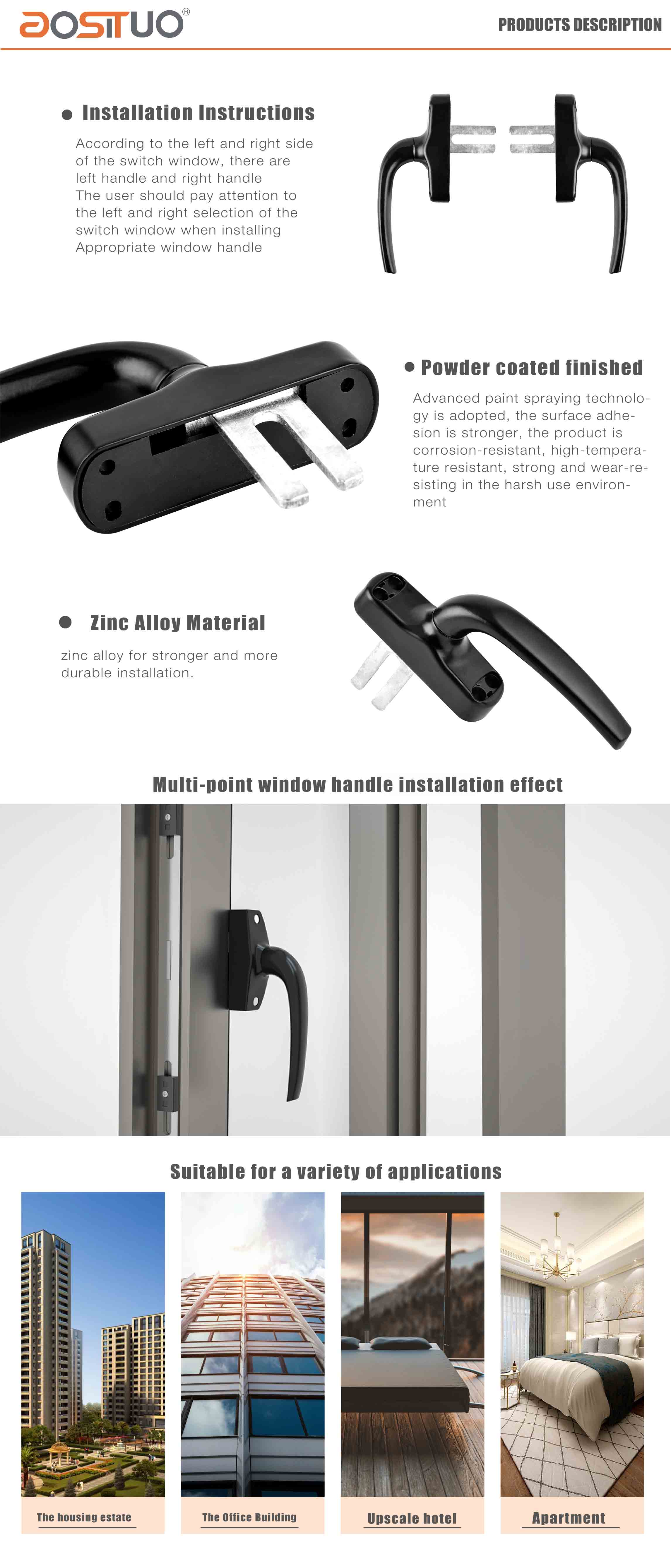 Zinc alloy multi-point window handle products description 